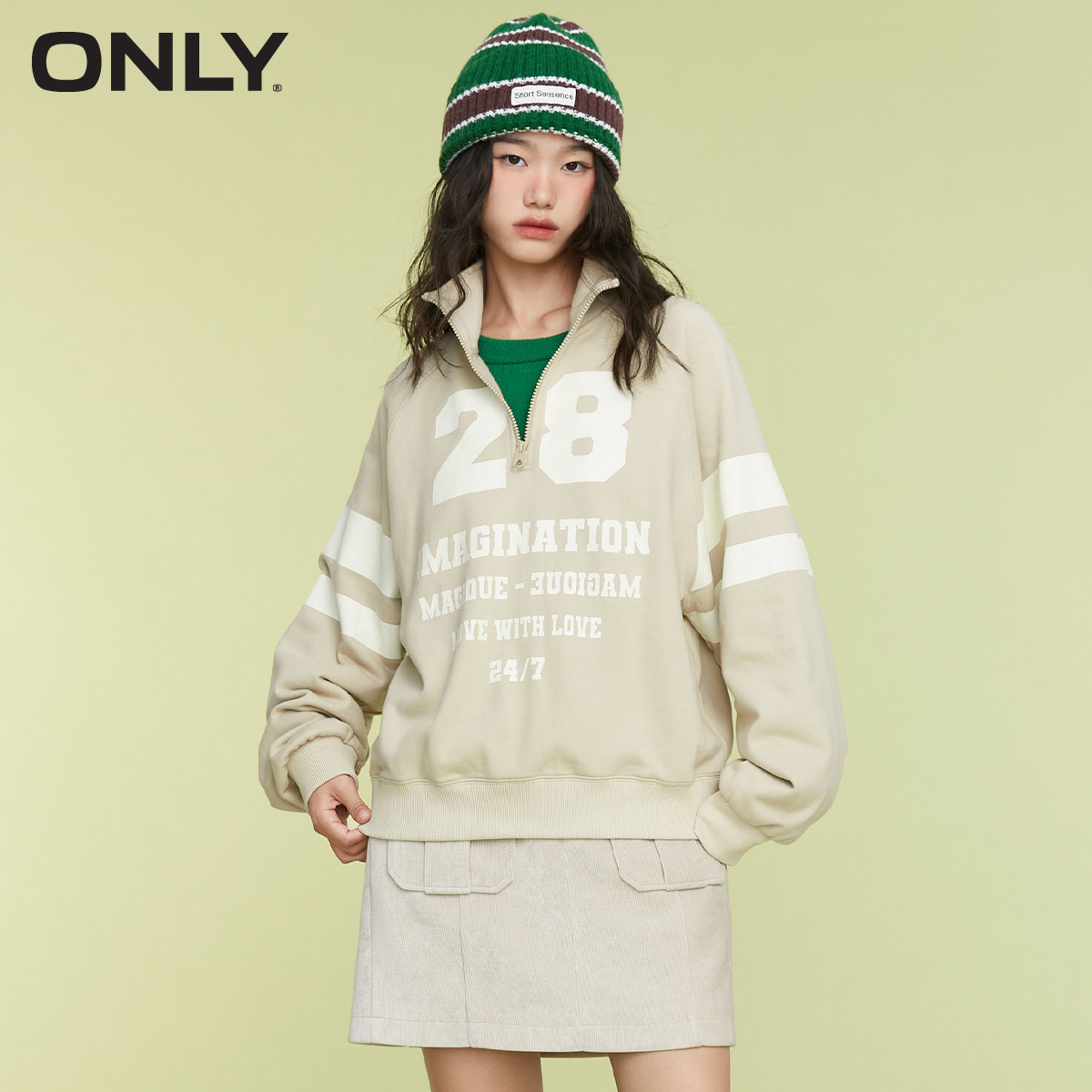 only2022春季新款休闲宽松立领卫衣 ONLYoutlets店卫衣/绒衫