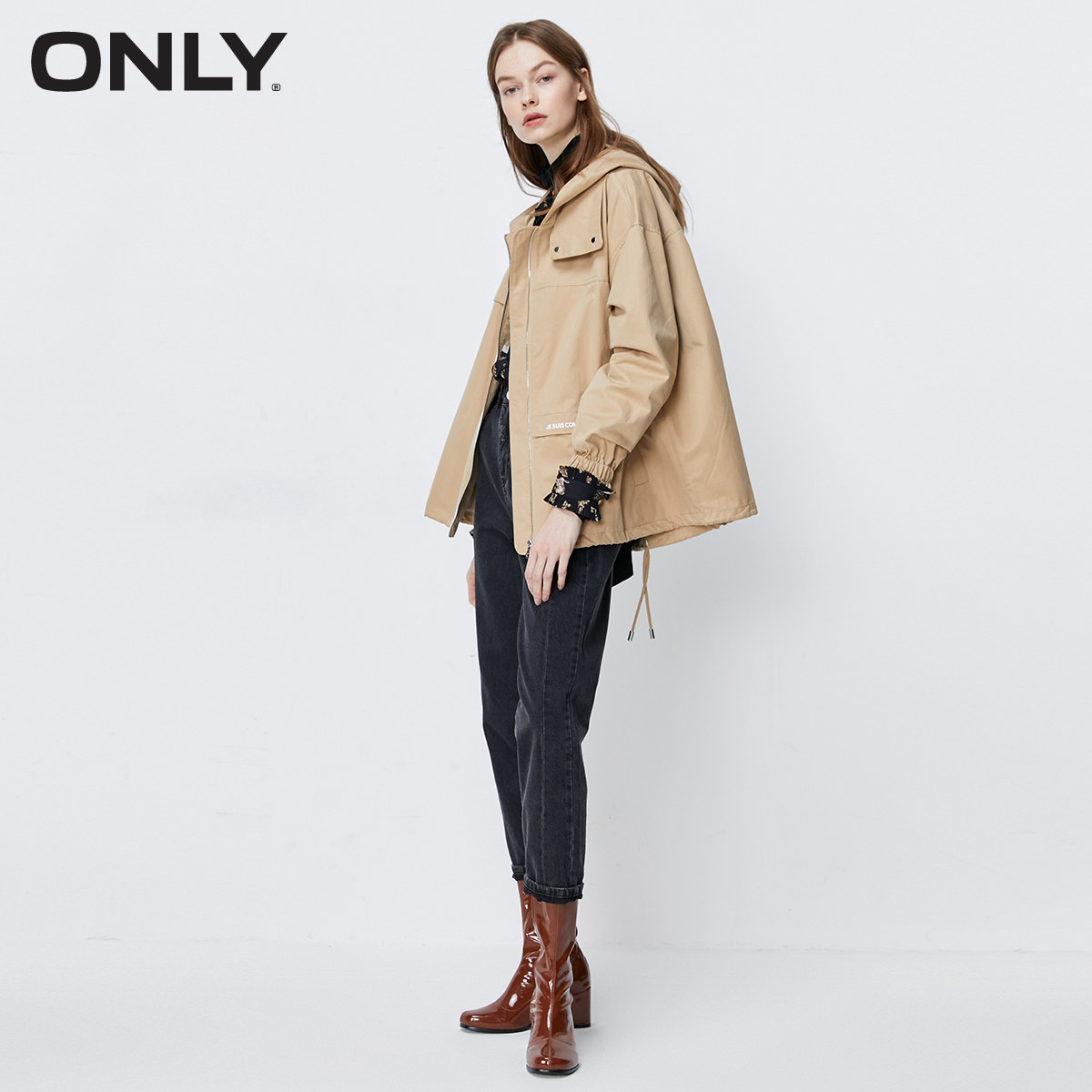 only奥莱清仓秋季新款宽松连帽风衣 ONLYoutlets店风衣