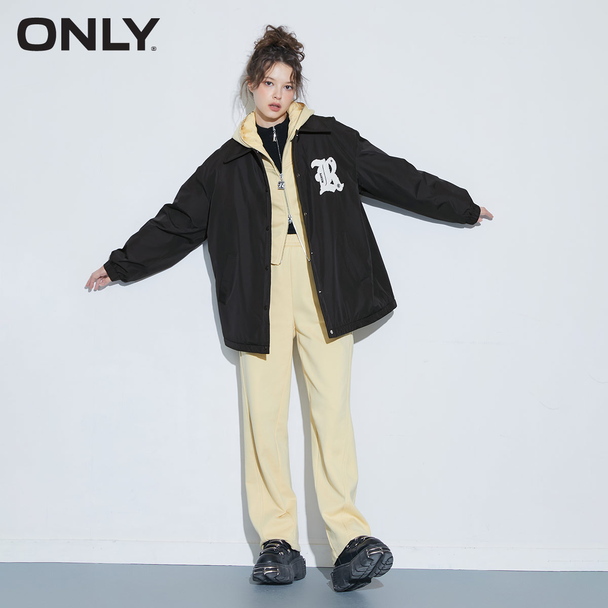 only奥莱春季新款休闲字母单排扣 ONLYoutlets店棉衣/棉服