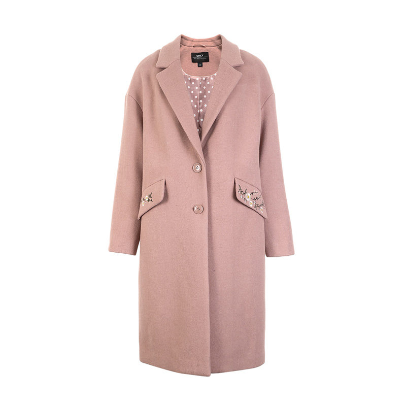 only清仓秋季新款羊毛刺绣毛呢大衣 ONLYoutlets店毛呢外套