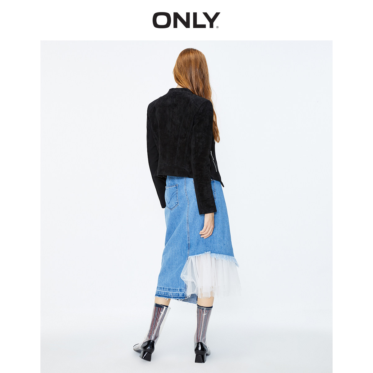 only奥莱秋季新款绒面拼接拉链皮衣 ONLYoutlets店皮衣