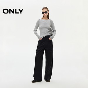 【ONLY奥莱】春款立裁包肩设计修身显瘦长袖纯色打底衫正肩T恤女