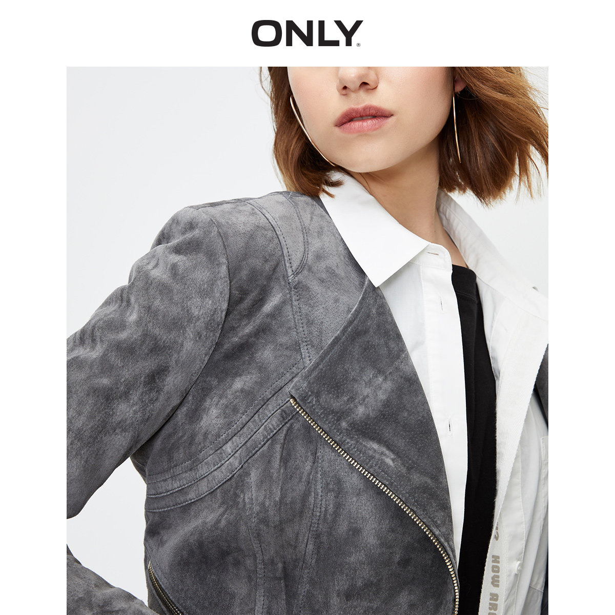 only奥莱秋季新款气质修身翻领皮衣 ONLYoutlets店皮衣