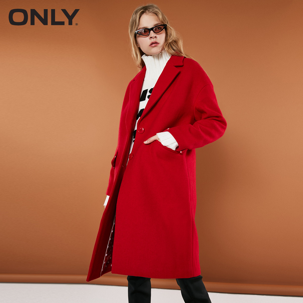 only清仓秋季新款羊毛刺绣毛呢大衣 ONLYoutlets店毛呢外套