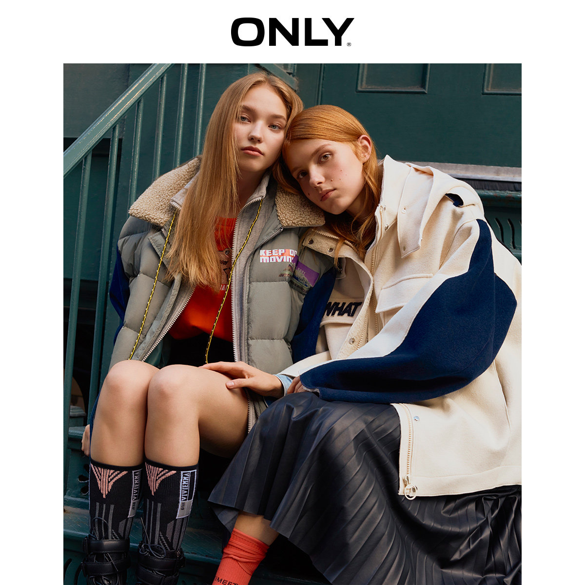 only奥莱秋季新款假两件拼接羽绒服 ONLYoutlets店羽绒服