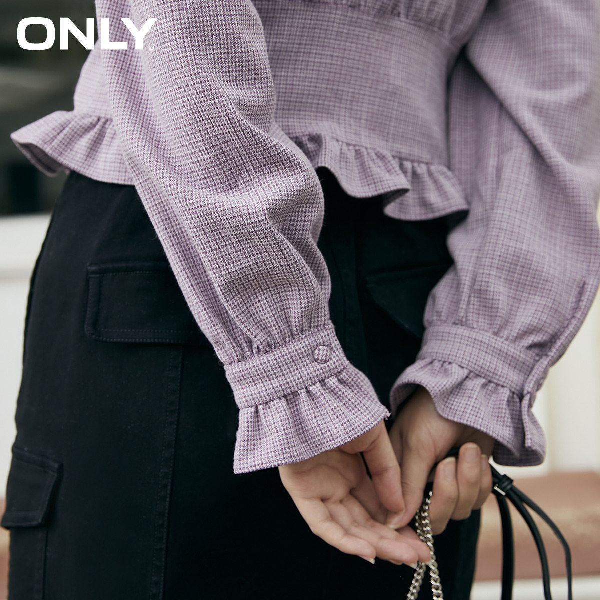 only奥莱春季复古长袖设计版型衬衫 ONLYoutlets店蕾丝衫/雪纺衫