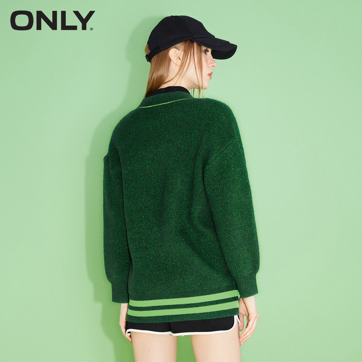 only奥莱学院风刺绣v领女针织衫 ONLYoutlets店毛针织衫