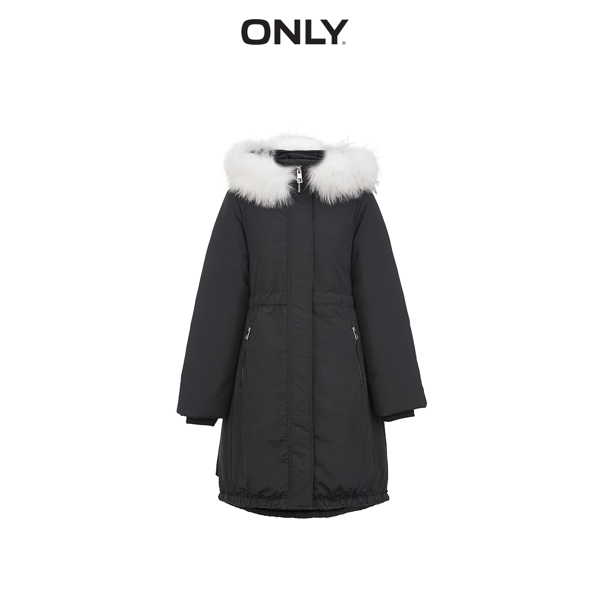 only冬季黑色收腰休闲毛领白鸭绒 ONLYoutlets店羽绒服