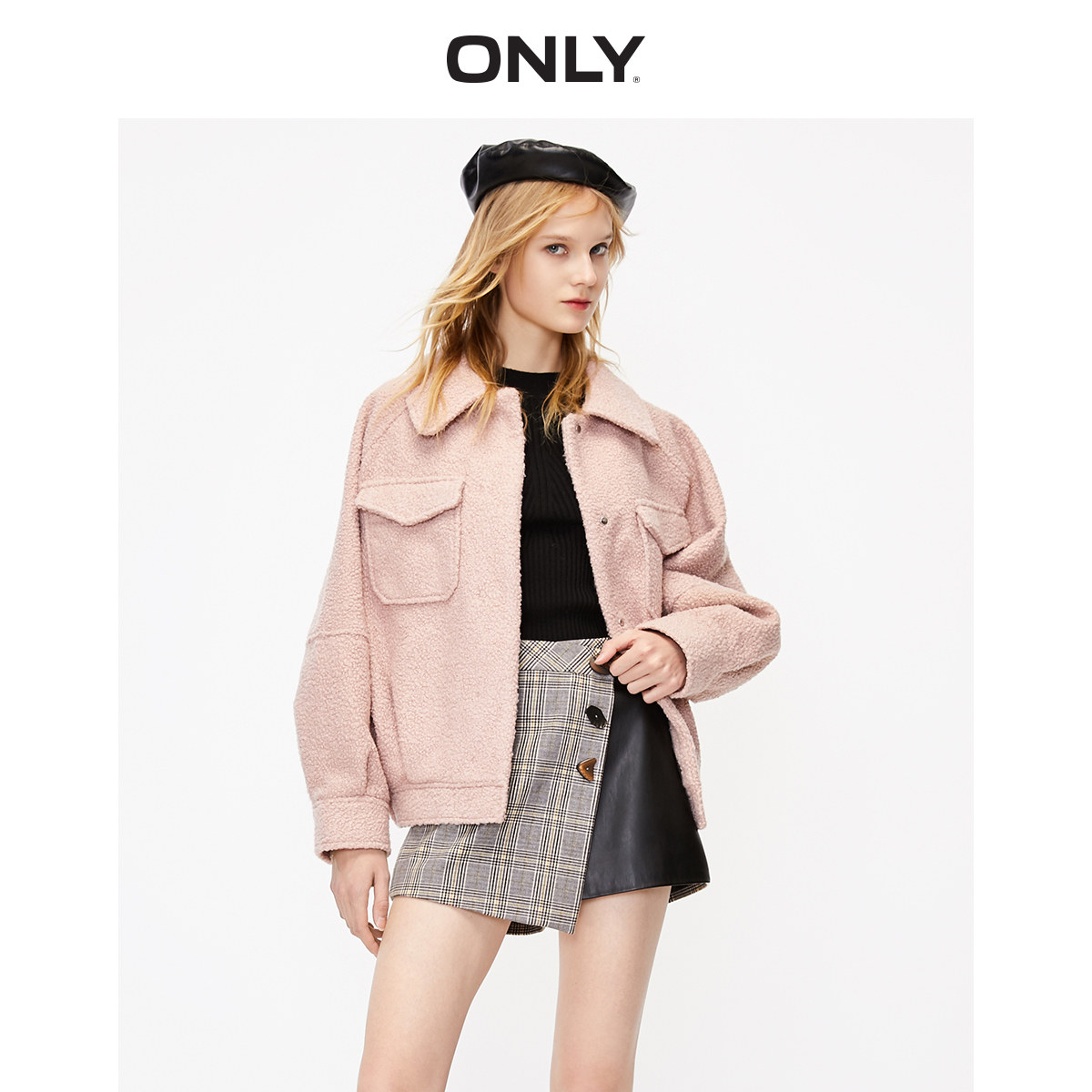 only奥莱秋季新款仿羊羔毛短款棉服 ONLYoutlets店棉衣/棉服
