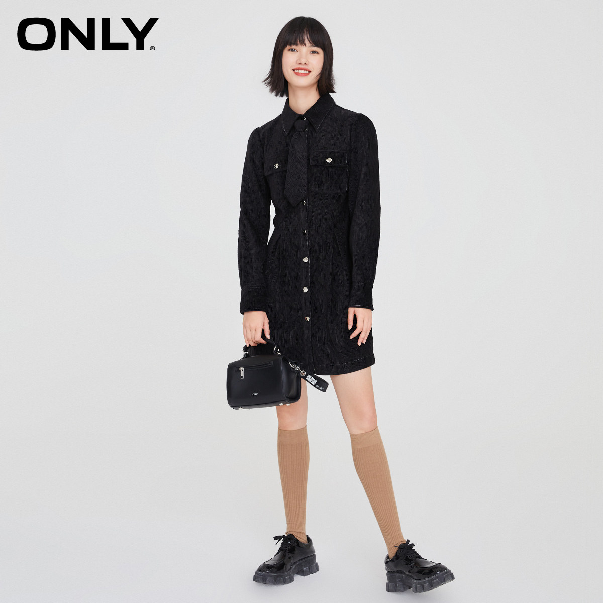 only2021冬季新款收腰肌理感连衣裙 ONLYoutlets店连衣裙