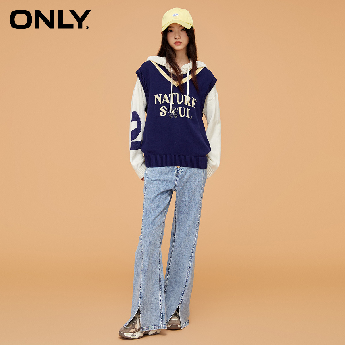 only奥莱春季时尚百搭字母设计马甲 ONLYoutlets店毛针织衫