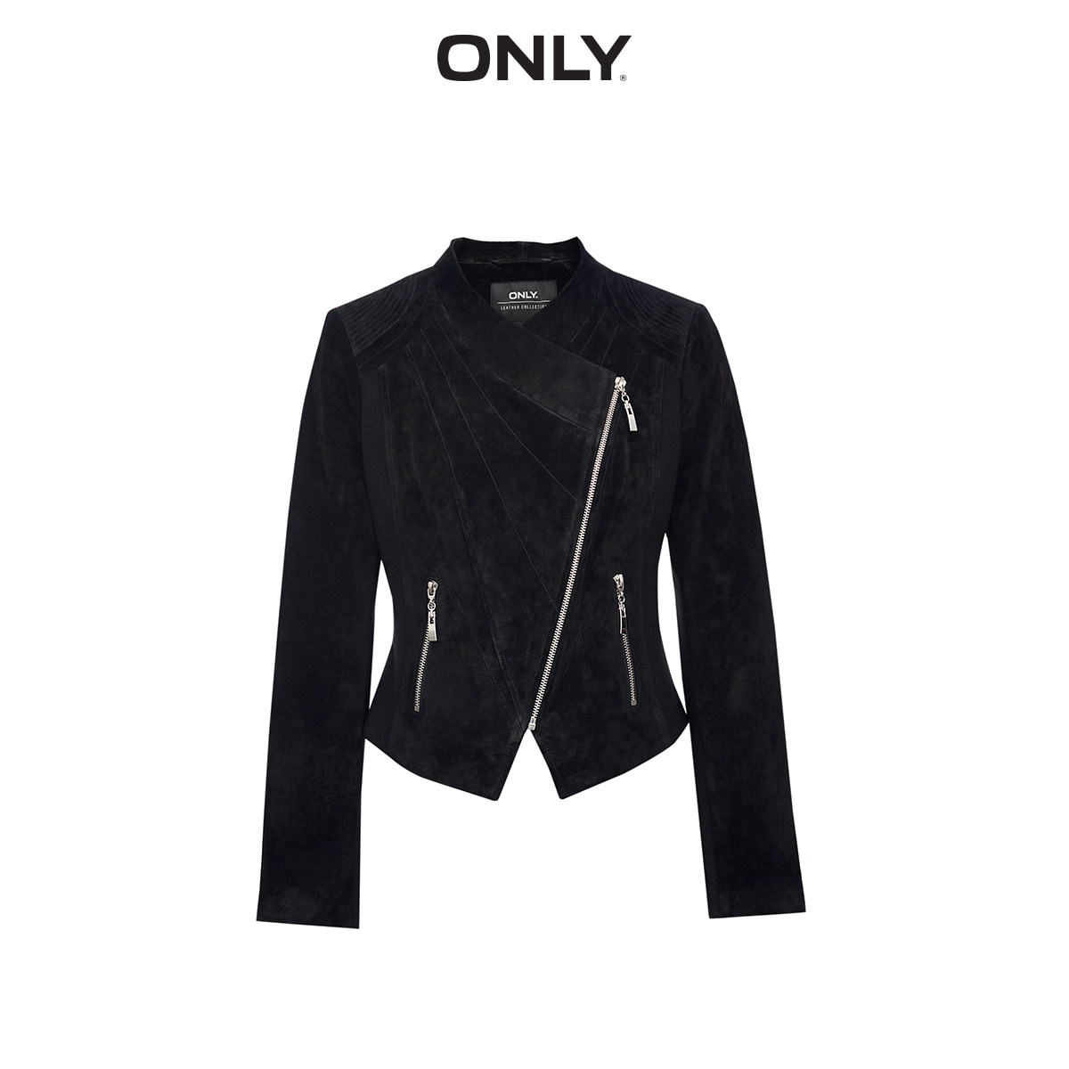 only奥莱秋季新款绒面拼接拉链皮衣 ONLYoutlets店皮衣