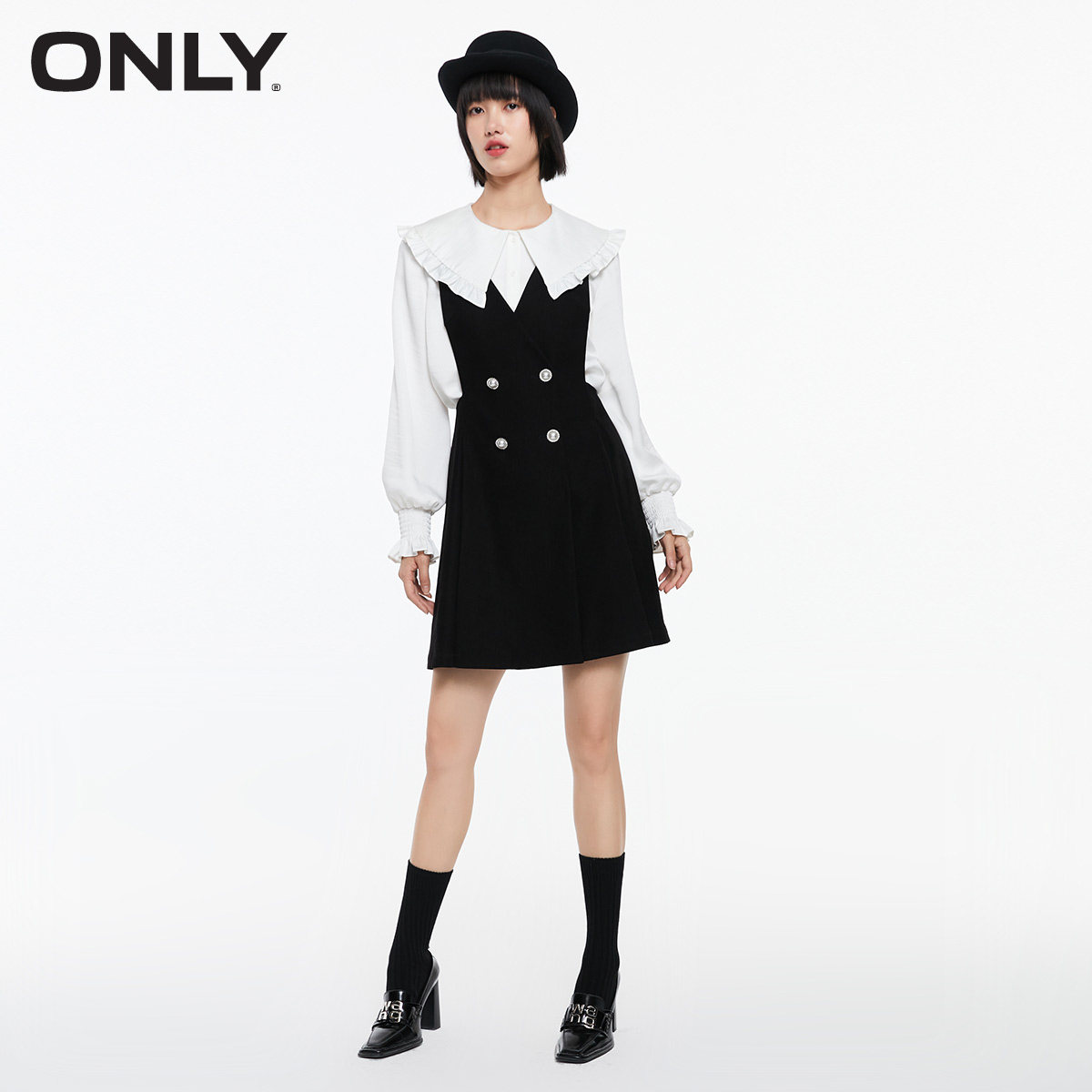 only2021冬季新款时尚娃娃领连衣裙 ONLYoutlets店连衣裙