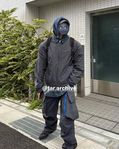 Far archive秋冬新款尼龙垫肩夹克水洗做旧重磅wook vibe拉链外套 - 图0