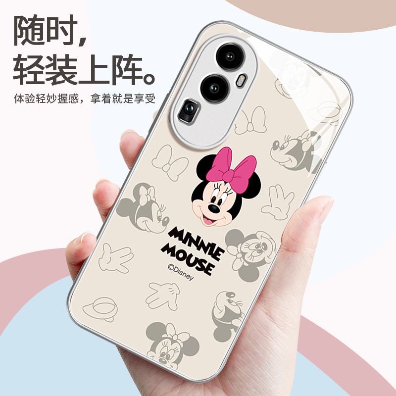 适用opporeno10手机壳reno9pro新款reno7se女款reno6pro+玻璃5G套0pp0防摔reno5全包4侧边打印情侣卡通米老鼠-图3