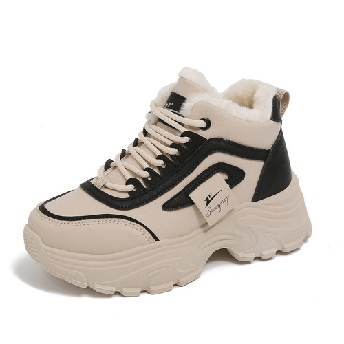 2025冬季新加绒老爹鞋女厚底百搭保暖棉鞋高帮运动休闲鞋防滑防水 - 图3