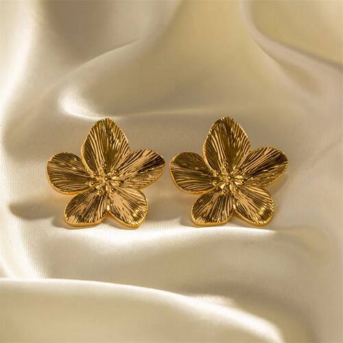 Vintage Gold Color Flower Stud Earrings for Women Simple Geo - 图0