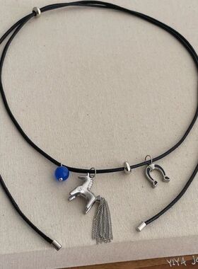 Minar Funny Metallic Cartoon Horse Multi Tassel Beads Pendan