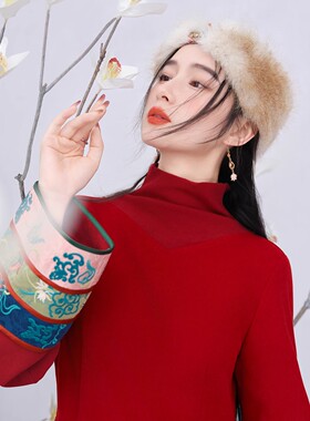关山飞雪冬季汉服头饰古风新款汉服发饰保暖毛绒绣花国风配饰抹额
