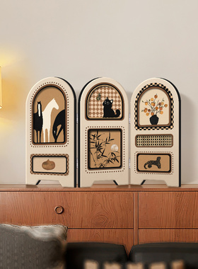 中古风小屏风桌面摆件