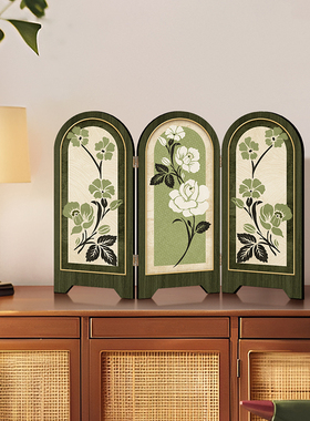 中古风花卉屏风桌面摆件