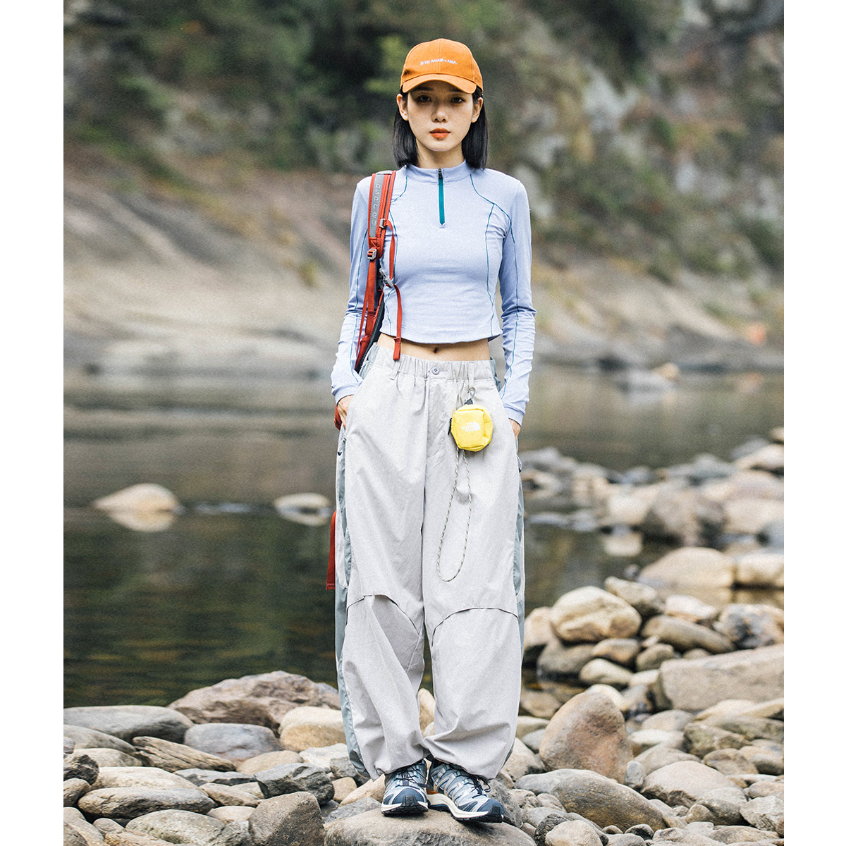 Mountain户外短款辣妹紧身半拉链速干长袖T恤运动骑行7A抗菌上衣 - 图2