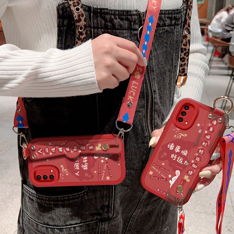 适用oppok9手机壳防摔K9Pro祝福文字OPPO可斜挎腕带K9S卡通小羊皮K9x保护套K7镜头全包边K7x硅胶软壳男女新款