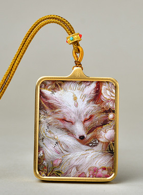 藏式描金狐狸唐卡画吊坠