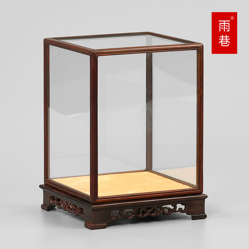 红酸枝木雕刻佛像玻璃罩工艺品摆件宝笼花瓶古董透明防尘罩展示盒 - 图0