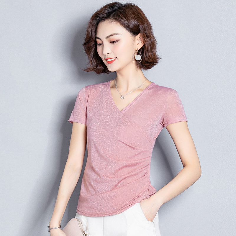 v领配阔腿裤2020年新款女夏雪纺衫 素手挽歌蕾丝衫/雪纺衫