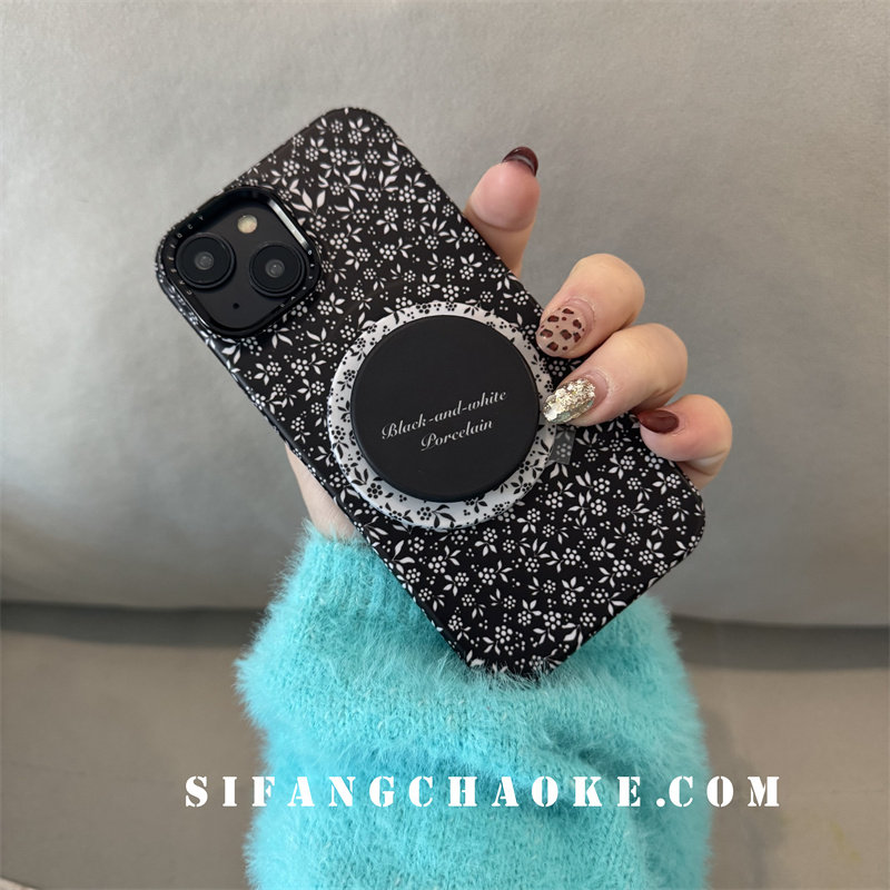 黑色花朵磁吸壳适用iPhone16ProMax手机壳15/14/13Pro套个性15P壳简约13套气质,淘宝优惠券,粉丝福利购,淘宝优惠卷
