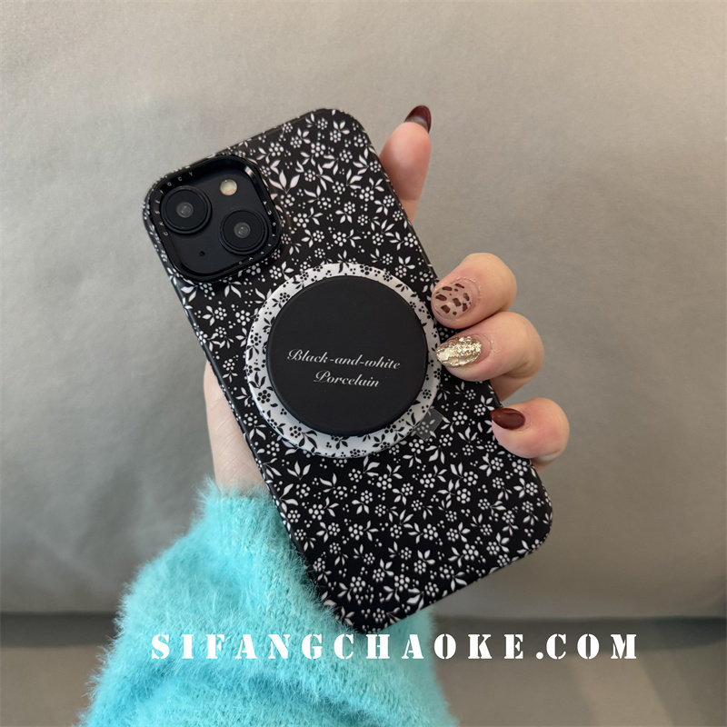 黑色花朵磁吸壳适用iPhone16ProMax手机壳15/14/13Pro套个性15P壳简约13套气质,淘宝优惠券,粉丝福利购,淘宝优惠卷