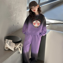 Girl suit Spring 2024 new large children Gradient Color Round Collar Casual Dress Children Foreign Air Spring Clothing childrens clothing