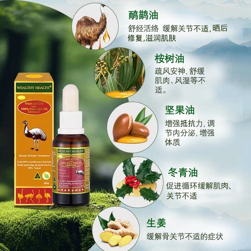澳洲原装进口Wealthy Health 鸸鹋按摩油缓解关节不适万用油 30ml - 图0