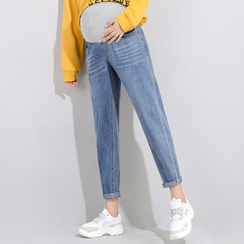 孕妇春秋外穿网红宽松潮妈牛仔裤 佐美涵孕妇打底裤