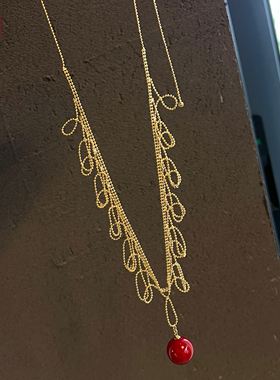 高级精工蕾丝项链金色花边蕾丝毛衣链抽拉链圆形红色宫廷风项链女