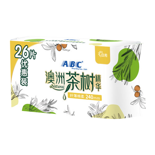 ABC卫生巾日用240mm澳洲茶树精华纤薄棉柔姨妈巾整箱官方正品旗舰 - 图1