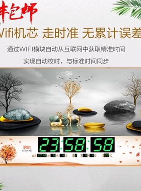 2023枫色万年历WiFi授时电子钟大字装饰壁挂钟客厅家用静音时钟表
