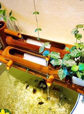 陶瓷鱼缸流水竹子循环水摆件竹筒流水器石槽圆缸过滤器办公室招财