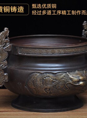 热销彩铜双龙耳莲花龙头炉大号铜香炉线香檀香炉家用X佛堂寺庙供