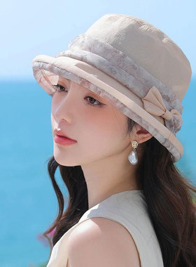 盆帽逛街优雅女春夏蝴蝶结