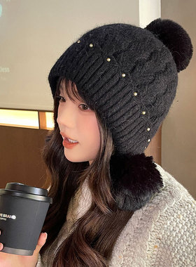 针织帽逛街甜美女秋冬三毛球