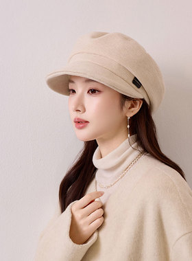 秋冬季柔软可折叠八角帽女百搭休闲贝雷帽显脸小保暖鸭舌画家帽子