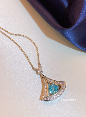 QIANYI仟意珠宝【奢华系列】白富美千金风扇形海蓝宝满钻裙摆项链