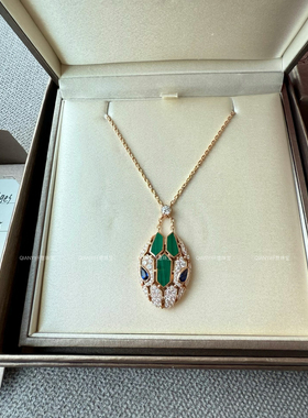QIANYI仟意珠宝【灵蛇系列】老钱风镀18k绿松石镶嵌锆钻灵蛇项链