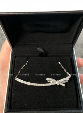 QIANYI仟意珠宝【轻奢系列】蝴蝶结微笑项链s925银满钻轻奢锁骨链