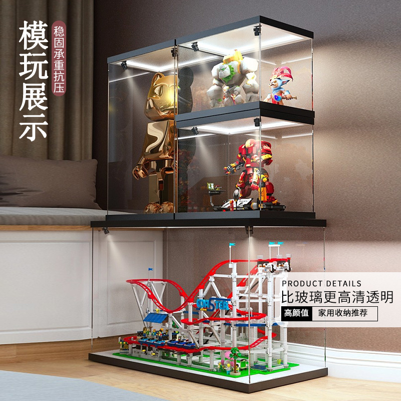 可叠加模型玩具灯光款展示盒合金底座手办防尘收纳罩多尺寸可定制 - 图1