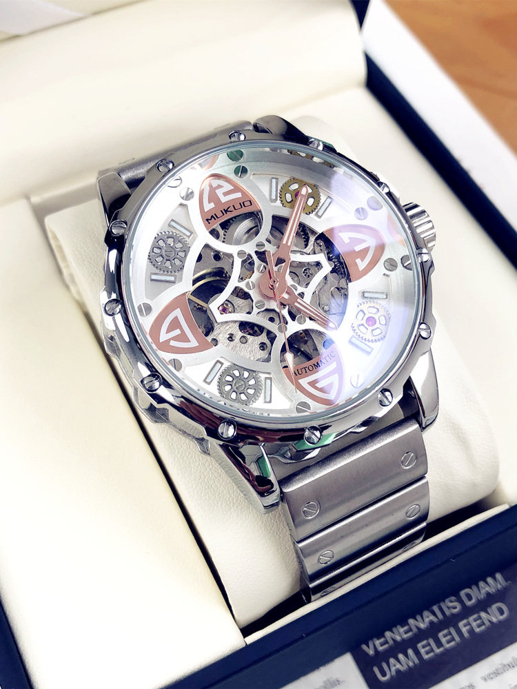 欧美炫酷复古全自动镂空男士机械表 木阔国产腕表