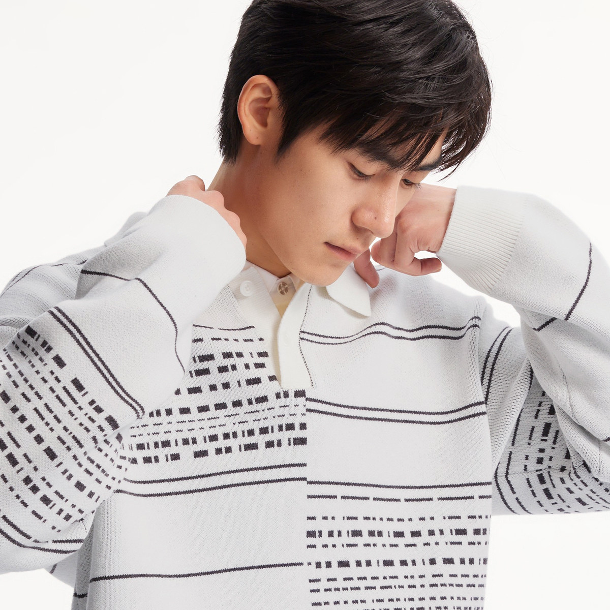 杰克琼斯男装冬季毛衣针织衫条纹提花翻领纽扣日常百搭款长袖上衣,淘宝优惠券,粉丝福利购,淘宝优惠卷