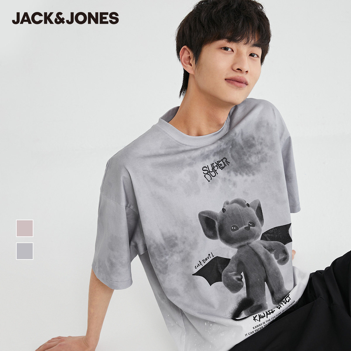 Jackjones杰克琼斯outlets夏男情侣休闲宽松潮流卡通短袖t恤衫男